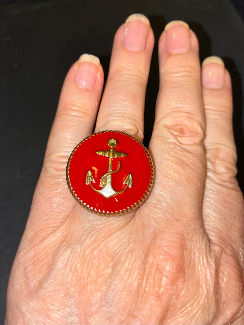 Red Anchor Enamel Statement Stretch Ring